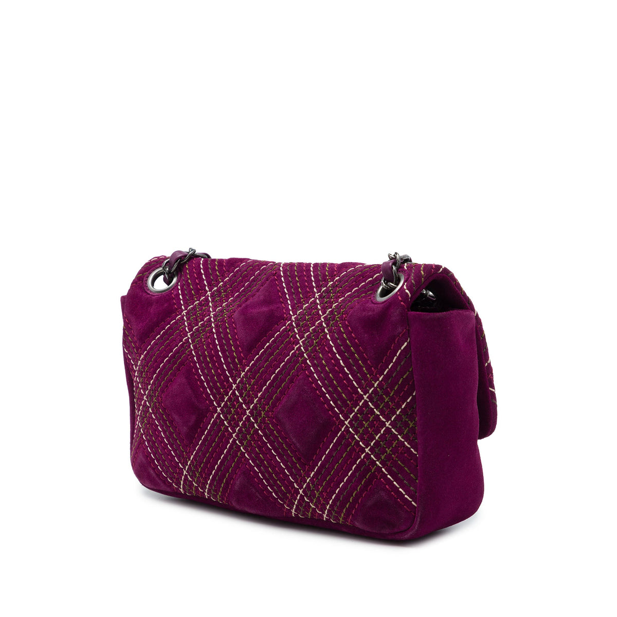 Chanel Paris Edinburgh Medium Stitched Suede Saltire Single Flap — Purple