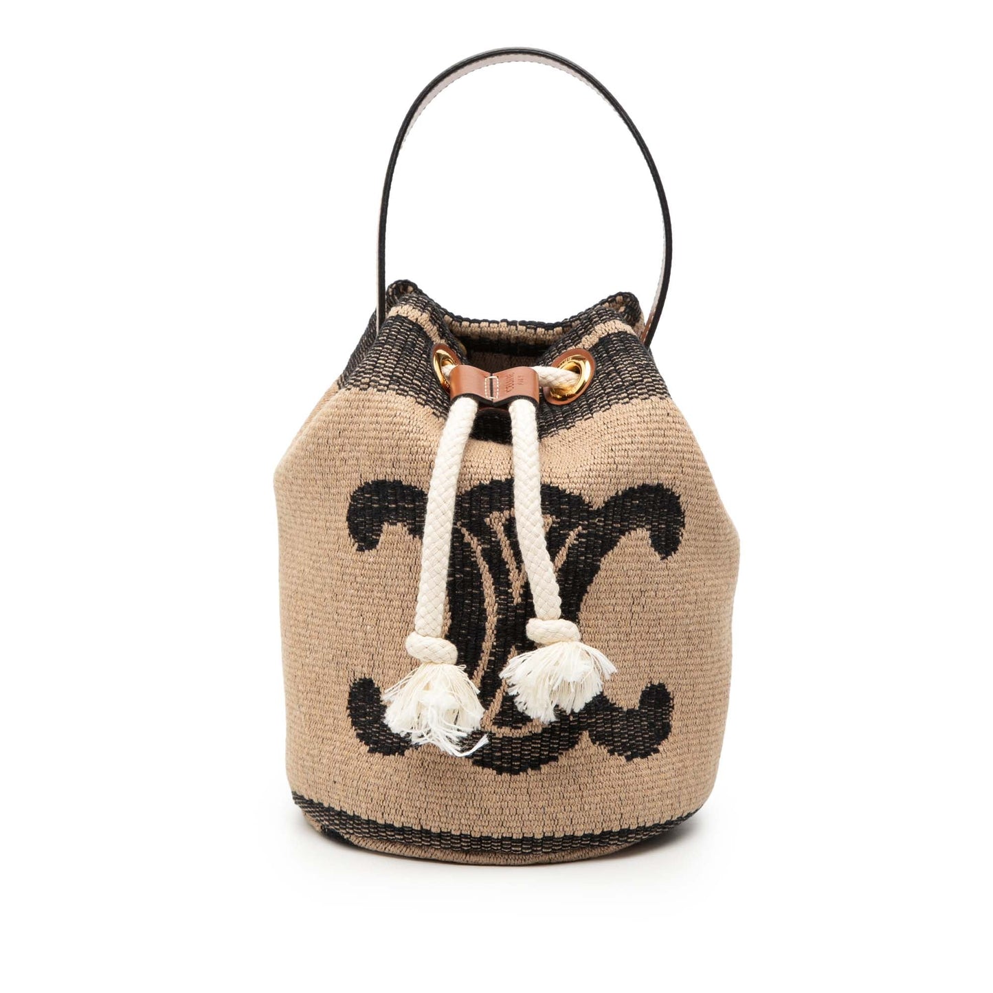 Celine Small Triomphe Raffia Drawstring Bucket Bag