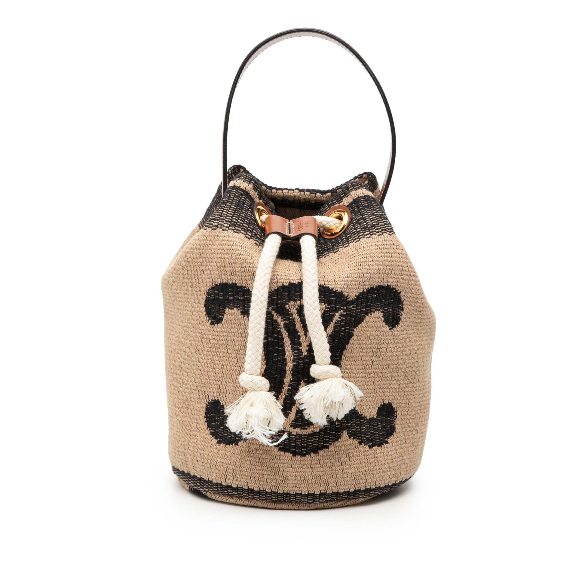 Celine Small Triomphe Raffia Drawstring Bucket Bag