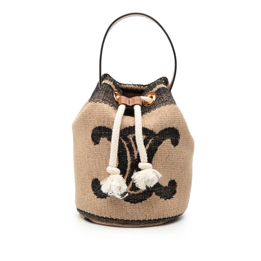 Celine Small Triomphe Raffia Drawstring Bucket Bag