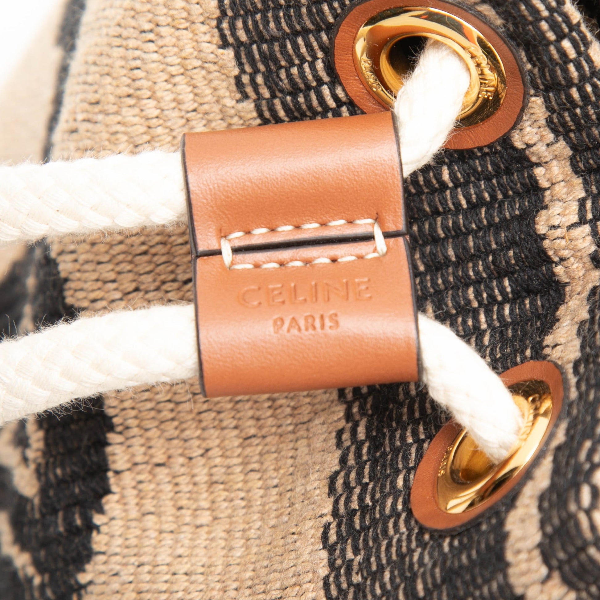 Celine Small Triomphe Raffia Drawstring Bucket Bag