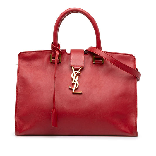 Saint Laurent Small Leather Monogram Downtown Cabas Satchel — Red