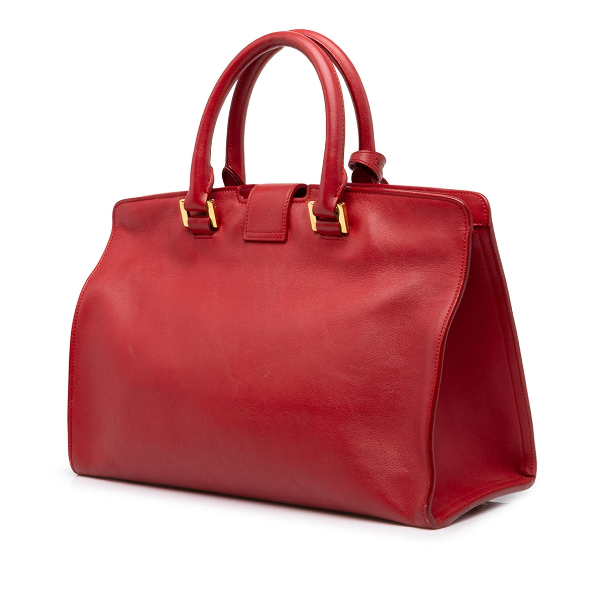 Saint Laurent Small Leather Monogram Downtown Cabas Satchel — Red