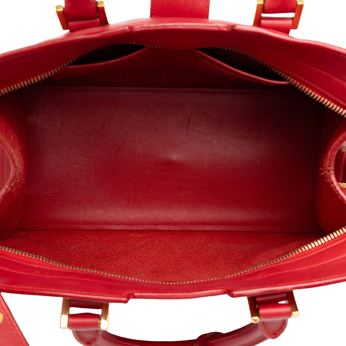 Saint Laurent Small Leather Monogram Downtown Cabas Satchel — Red