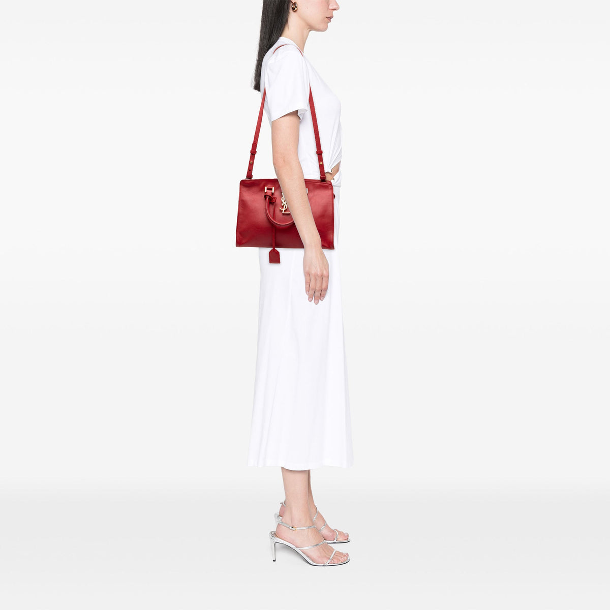 Saint Laurent Small Leather Monogram Downtown Cabas Satchel — Red