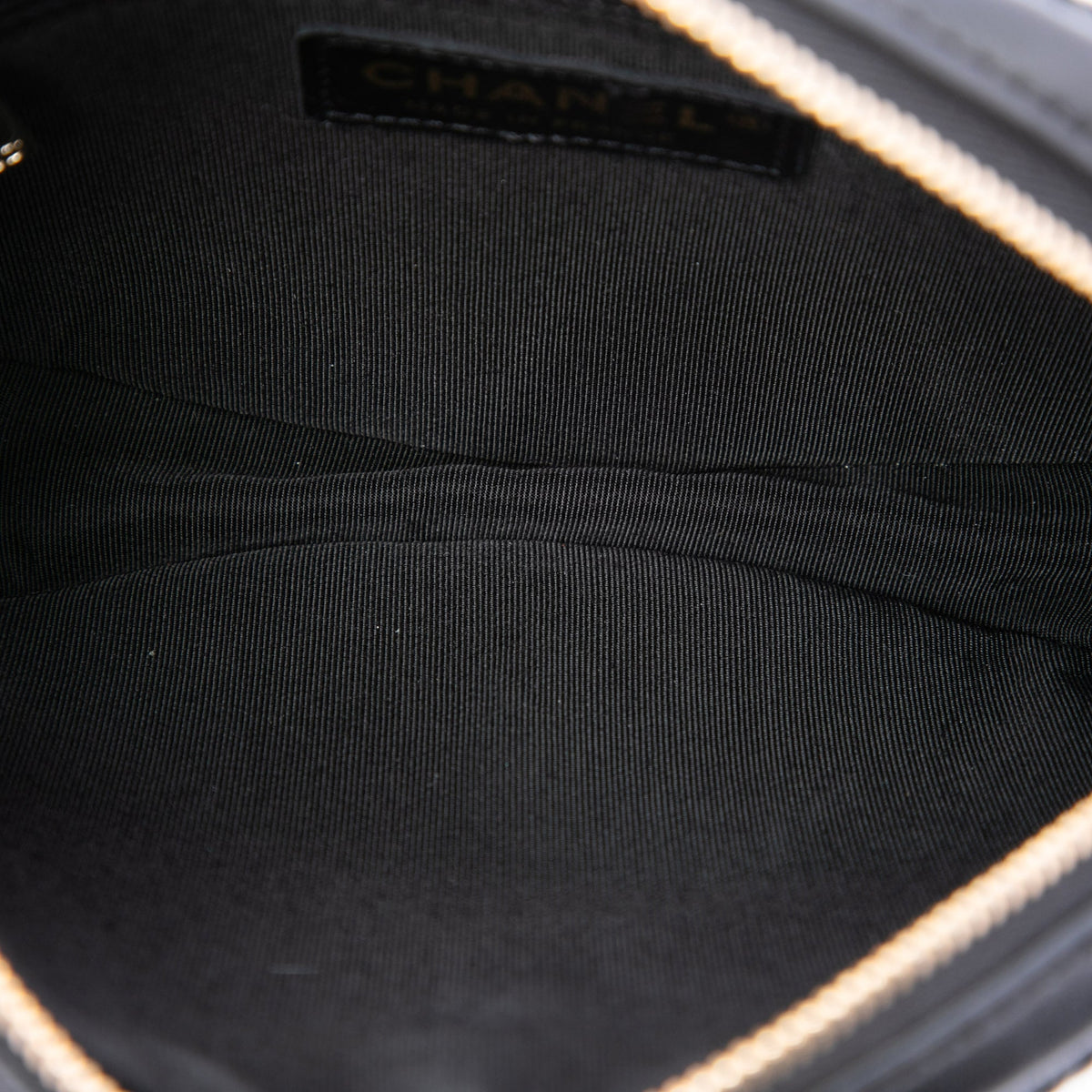 Chanel Chevron Lambskin Pleated Oval Camera Bag — Black