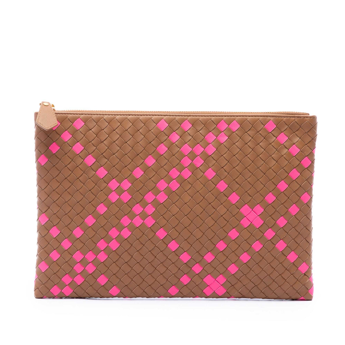 Bottega Veneta Bicolor Nappa Intrecciato Clutch — Brown