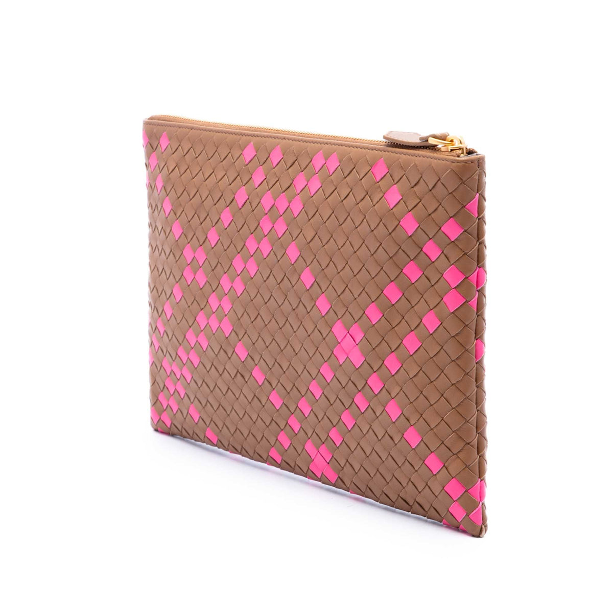 Bottega Veneta Bicolor Nappa Intrecciato Clutch — Brown