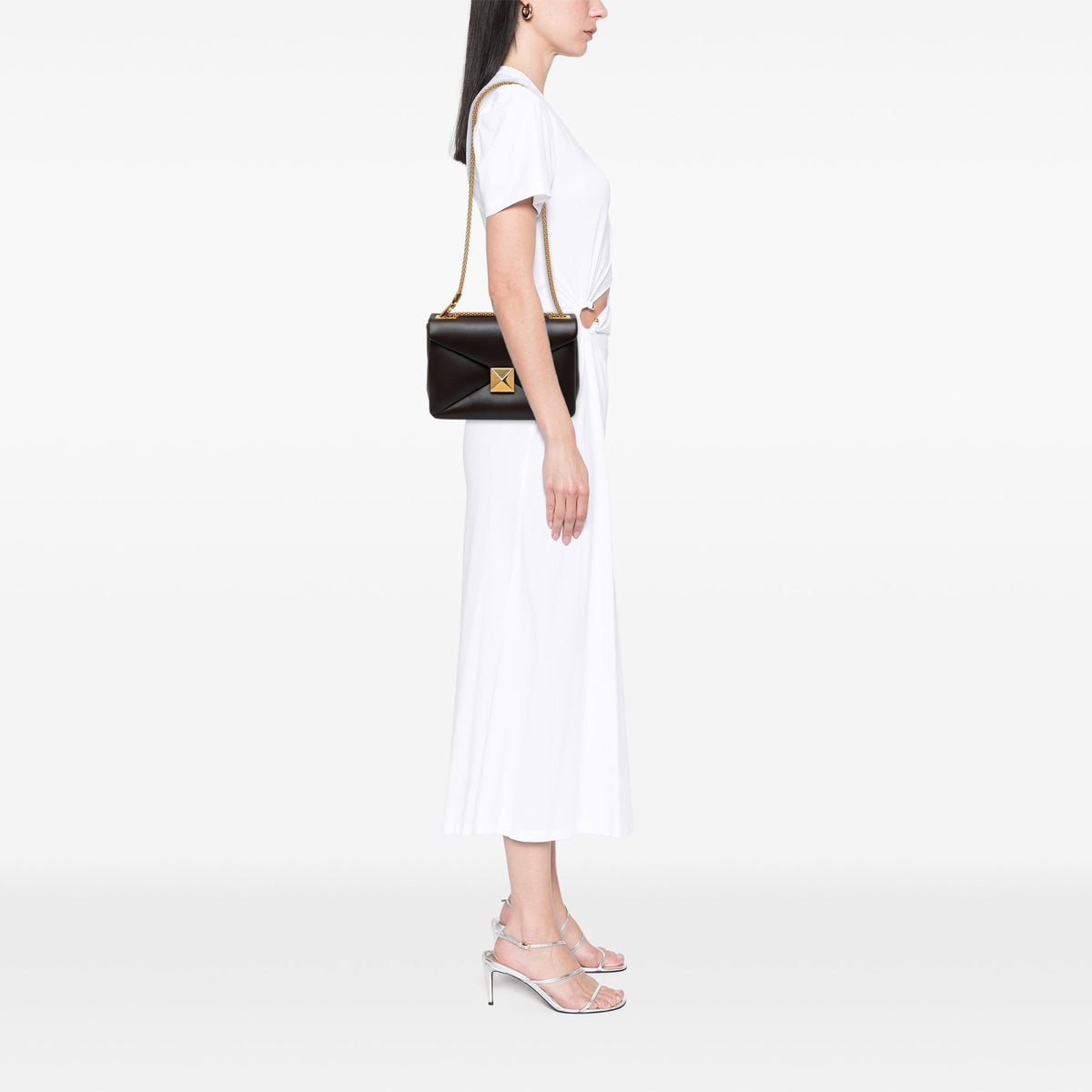 Valentino Nappa One Stud Chain Crossbody — Brown