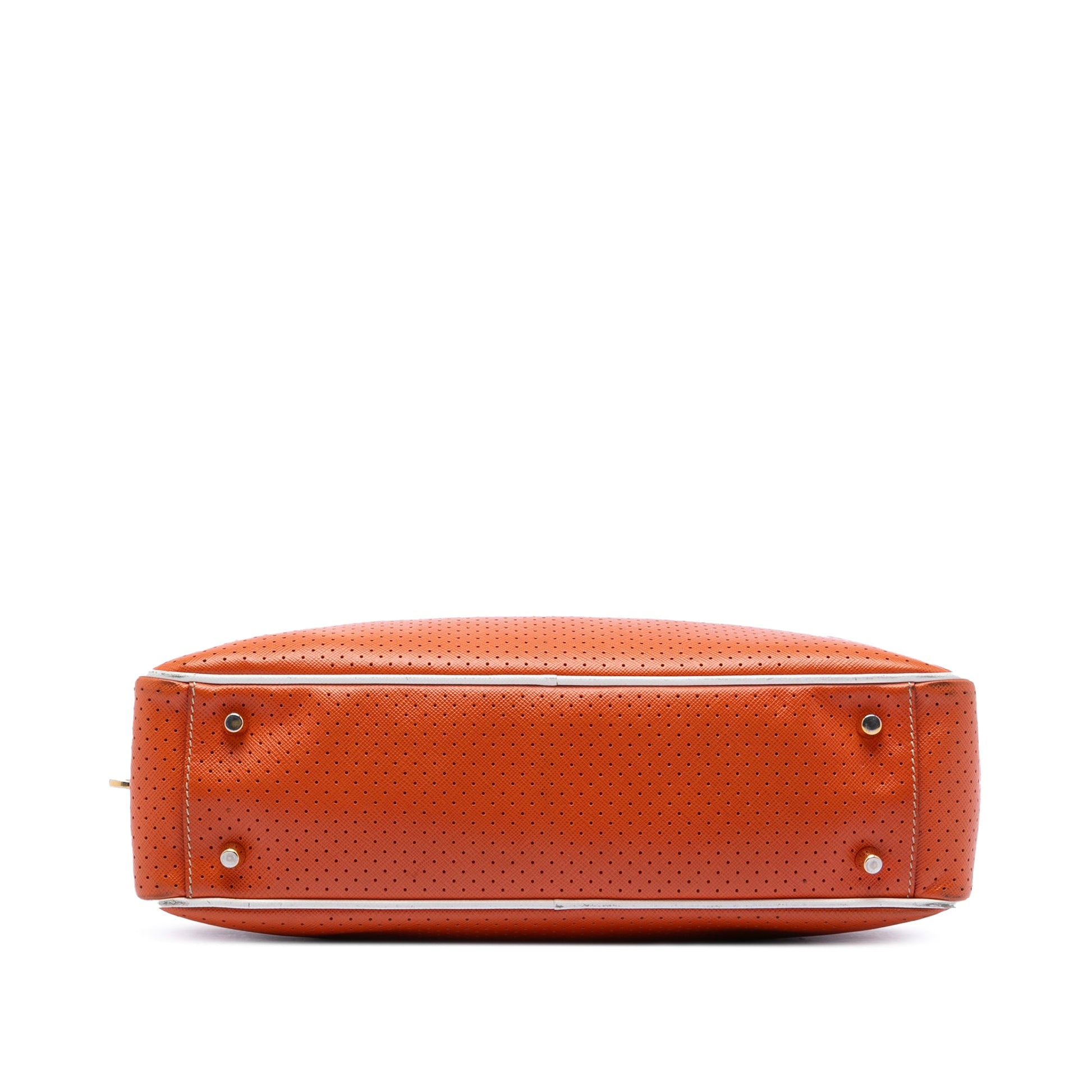 Prada Perforated Vitello Drive Leather Bauletto Top Handle Bag