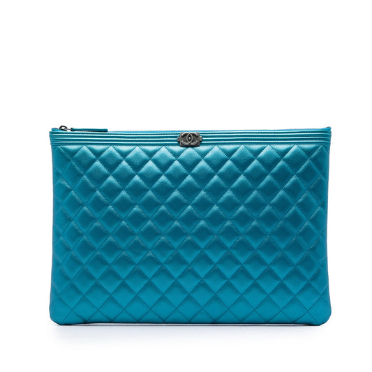 Chanel Large Quilted Metallic Caviar Boy O Case Clutch