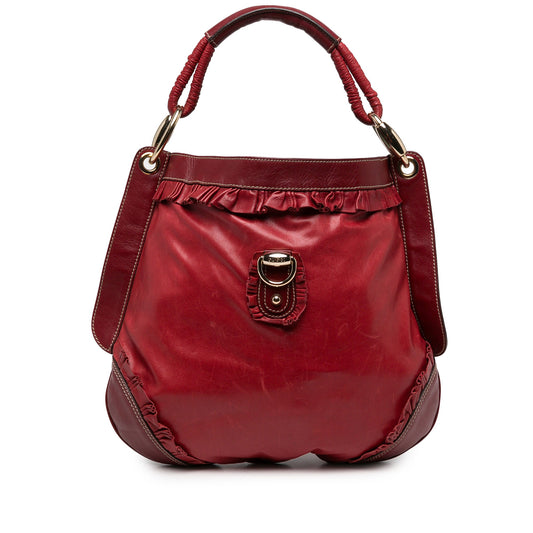 Gucci Calfskin Abbey D Ring Ruffle Hobo — Red