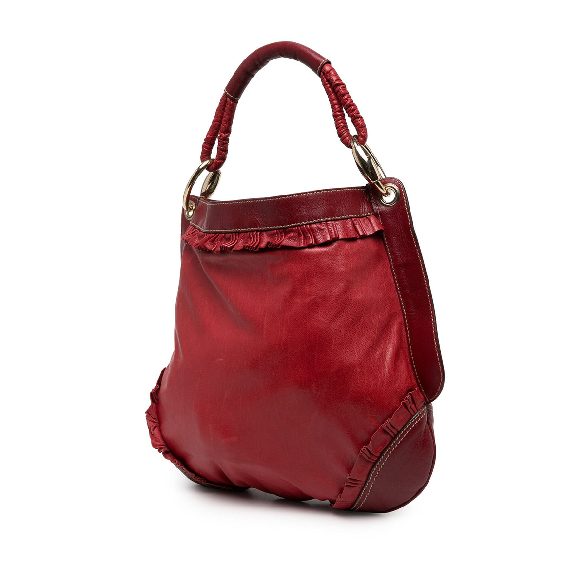 Gucci Calfskin Abbey D Ring Ruffle Hobo — Red