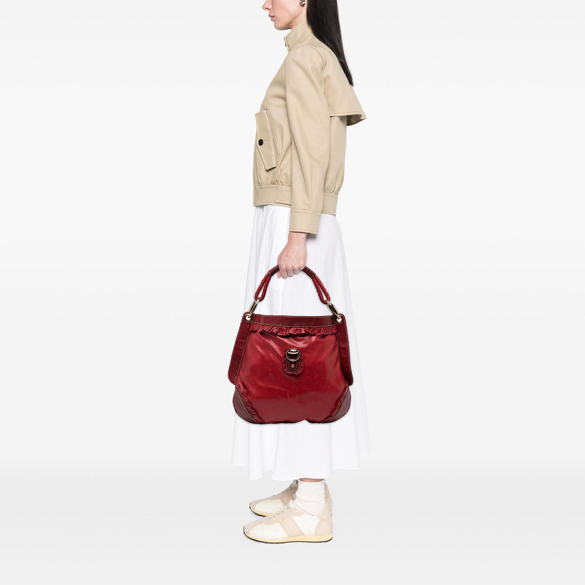 Gucci Calfskin Abbey D Ring Ruffle Hobo — Red