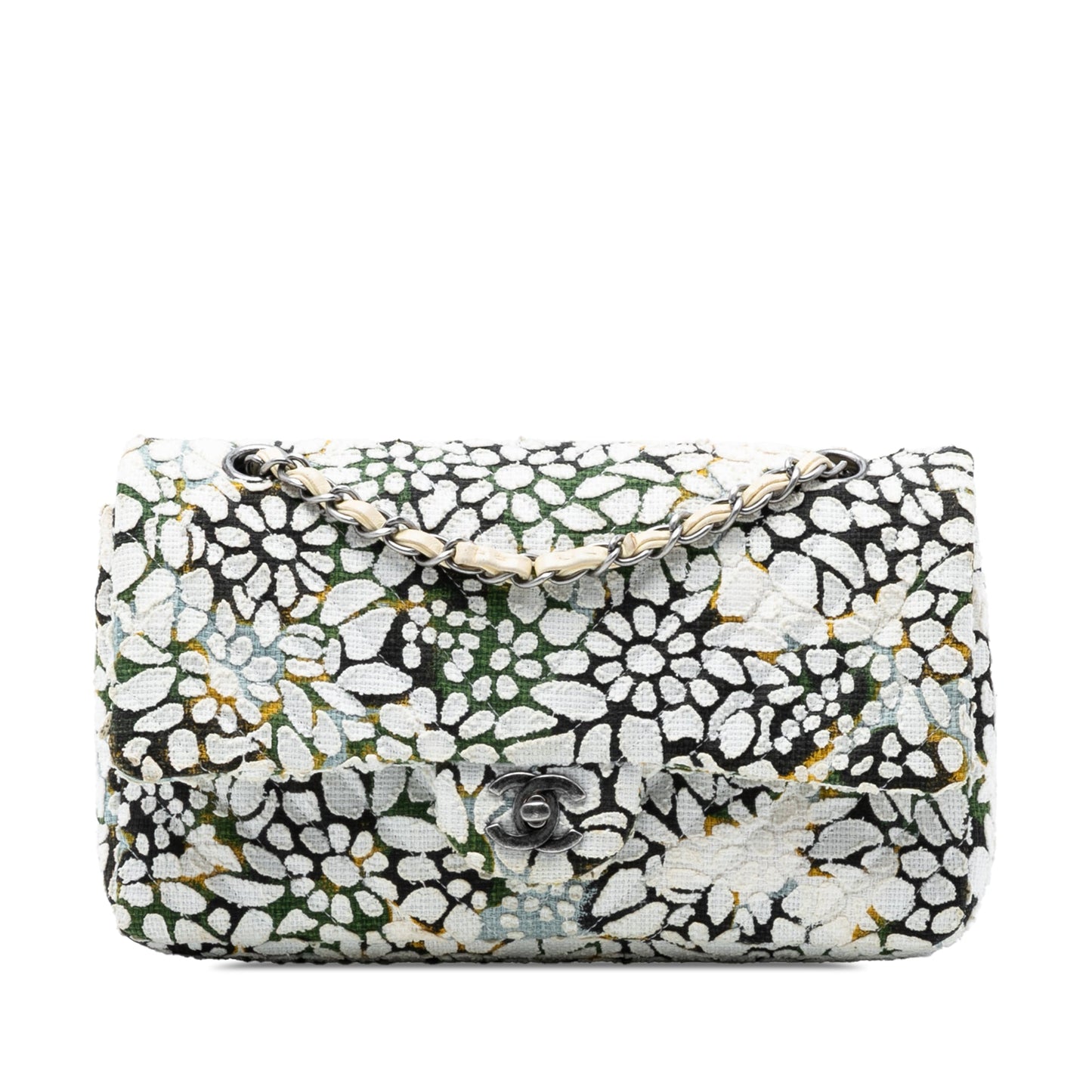 Medium Classic Chevron Tweed Floral Double Flap