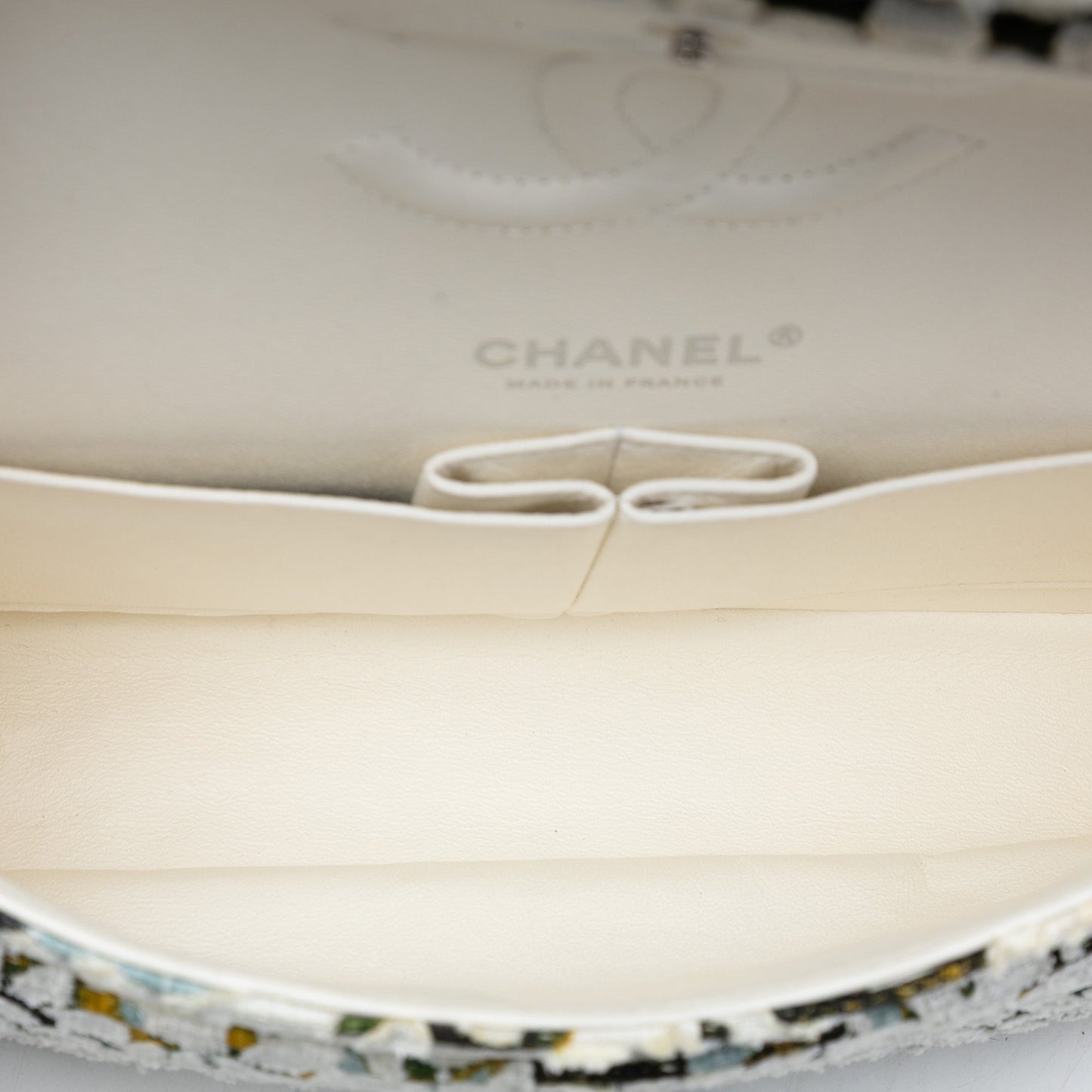 Chanel Medium Classic Chevron Tweed Floral Double Flap