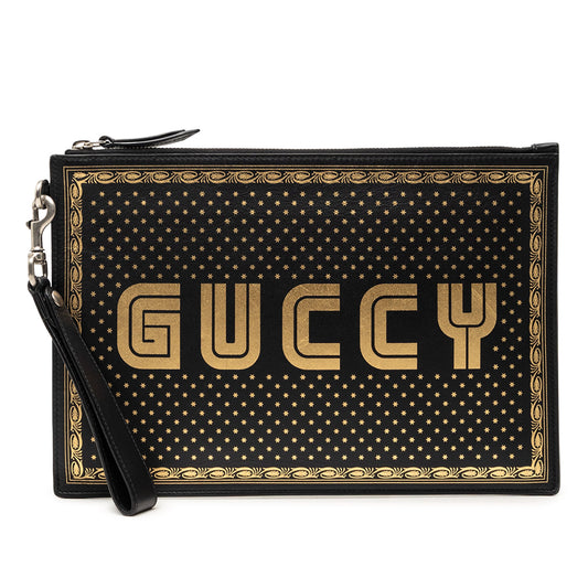 Gucci Leather Guccy Sega Clutch