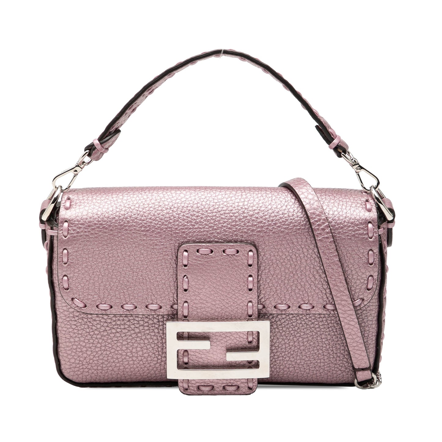Fendi Mini Metallic Leather Selleria Baguette Satchel