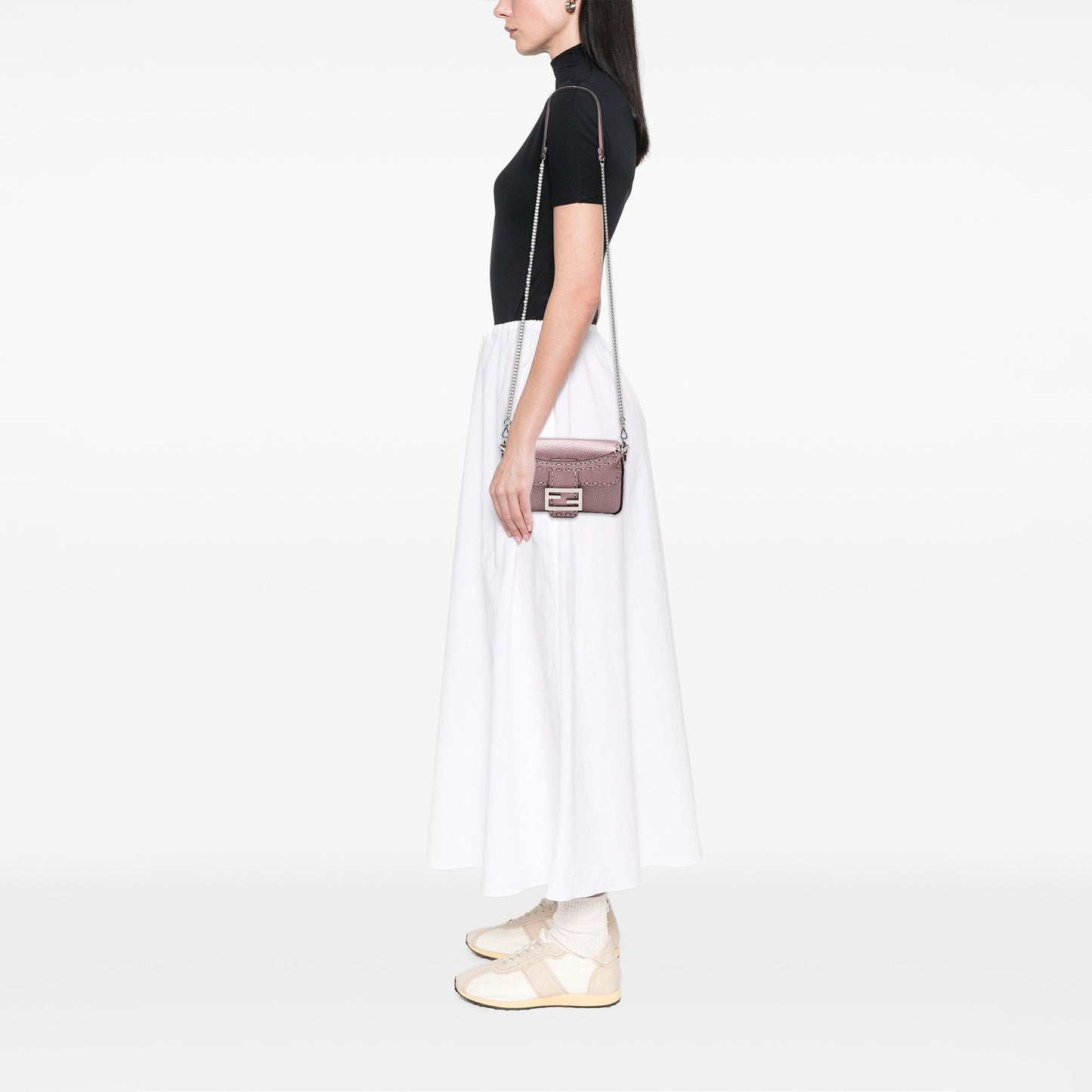 Fendi Mini Metallic Leather Selleria Baguette Satchel