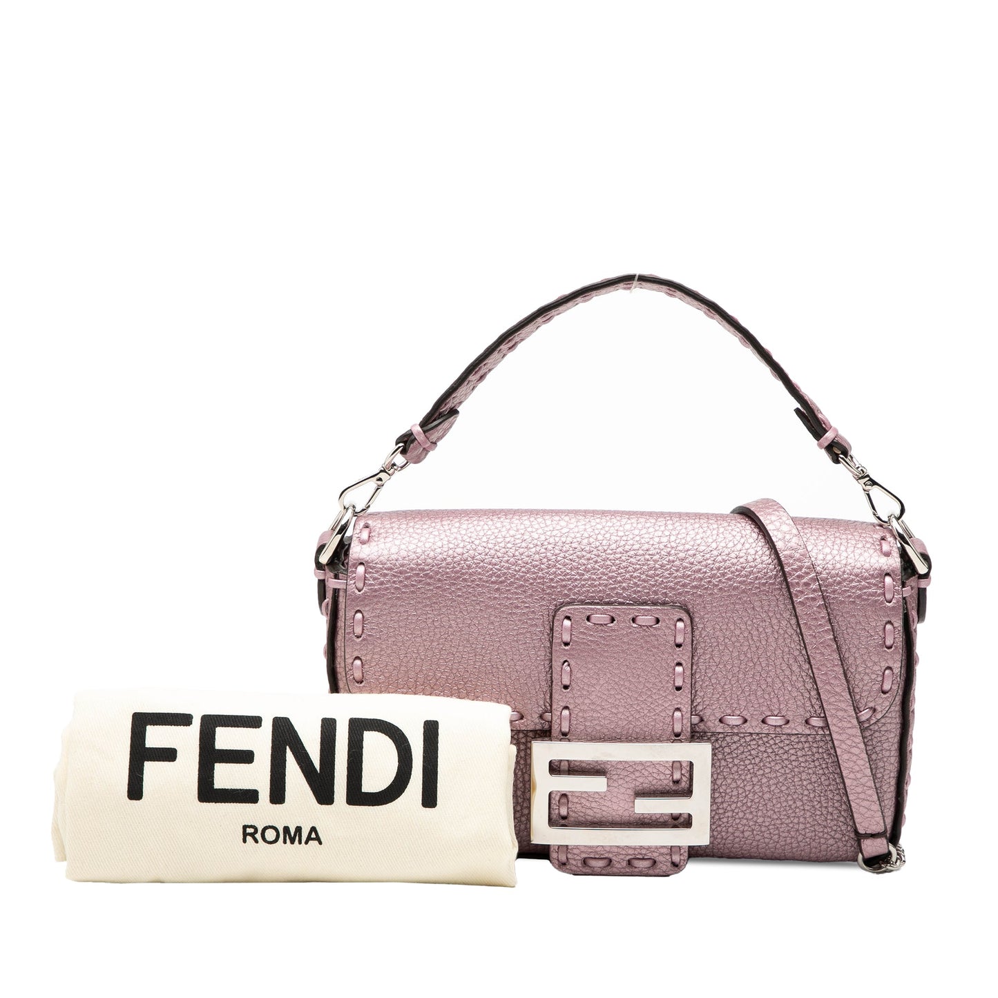 Fendi Mini Metallic Leather Selleria Baguette Satchel