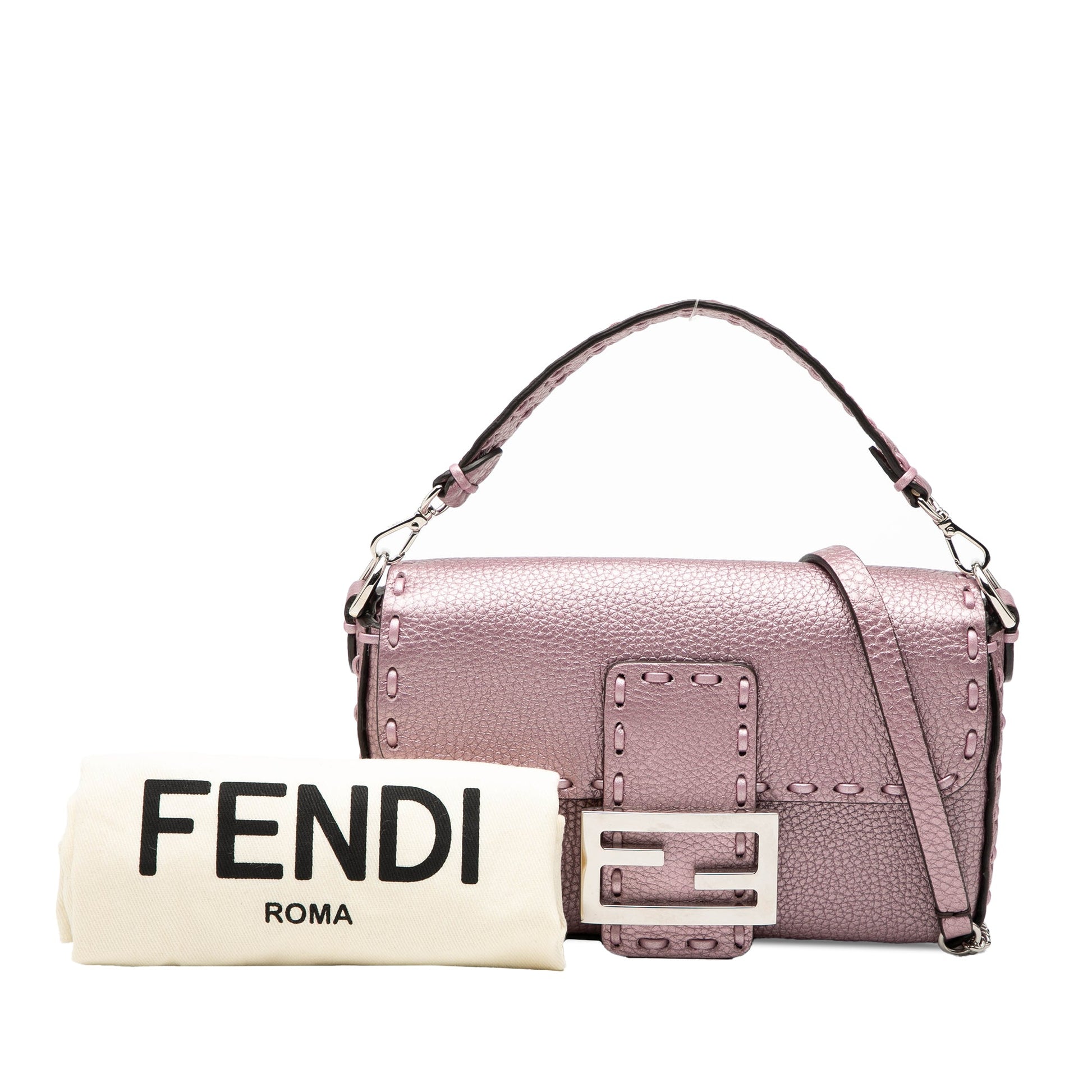 Fendi Mini Metallic Leather Selleria Baguette Satchel