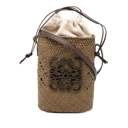 LOEWE Paulas Ibiza Anagram Raffia Square Bucket Bag