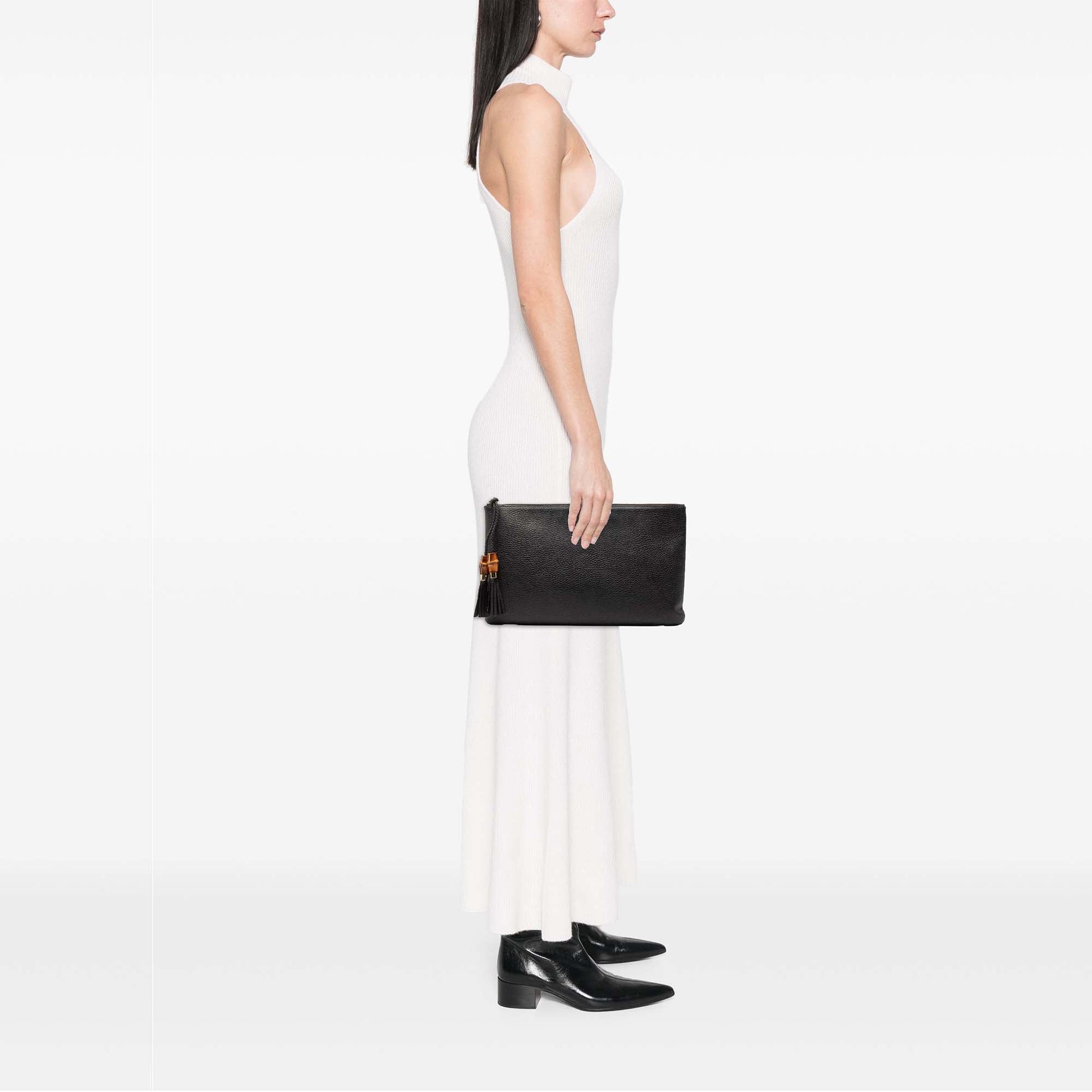 Gucci Calfskin Bamboo Tassel Clutch