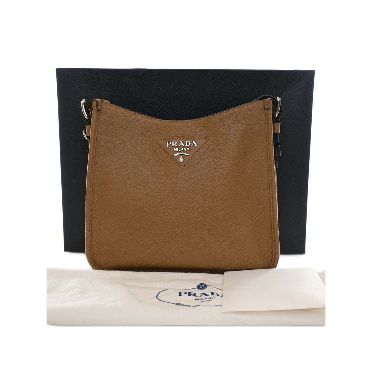 Prada Medium Vitello Daino Soft Hobo — Brown