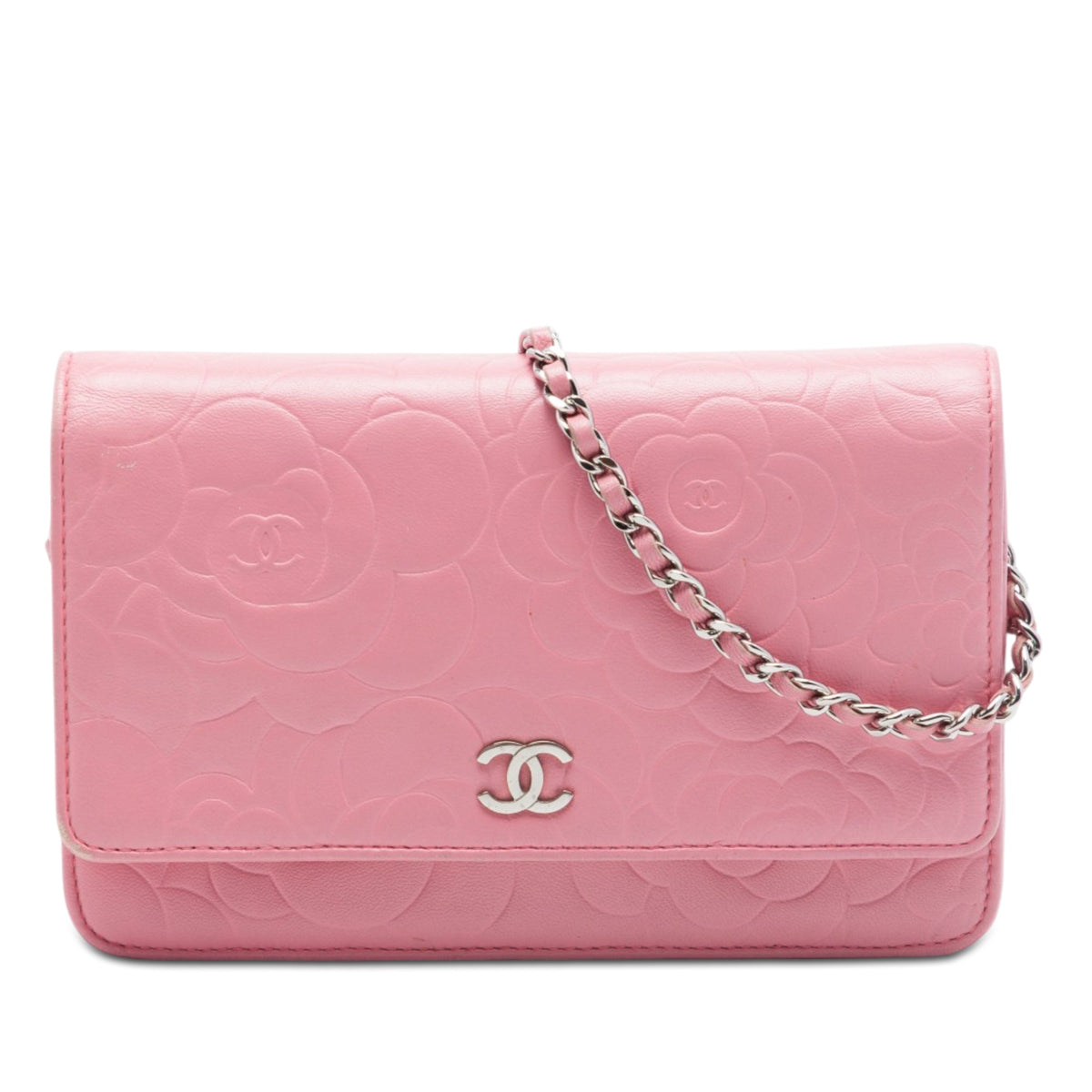 Chanel CC Embossed Lambskin Camellia Wallet On Chain