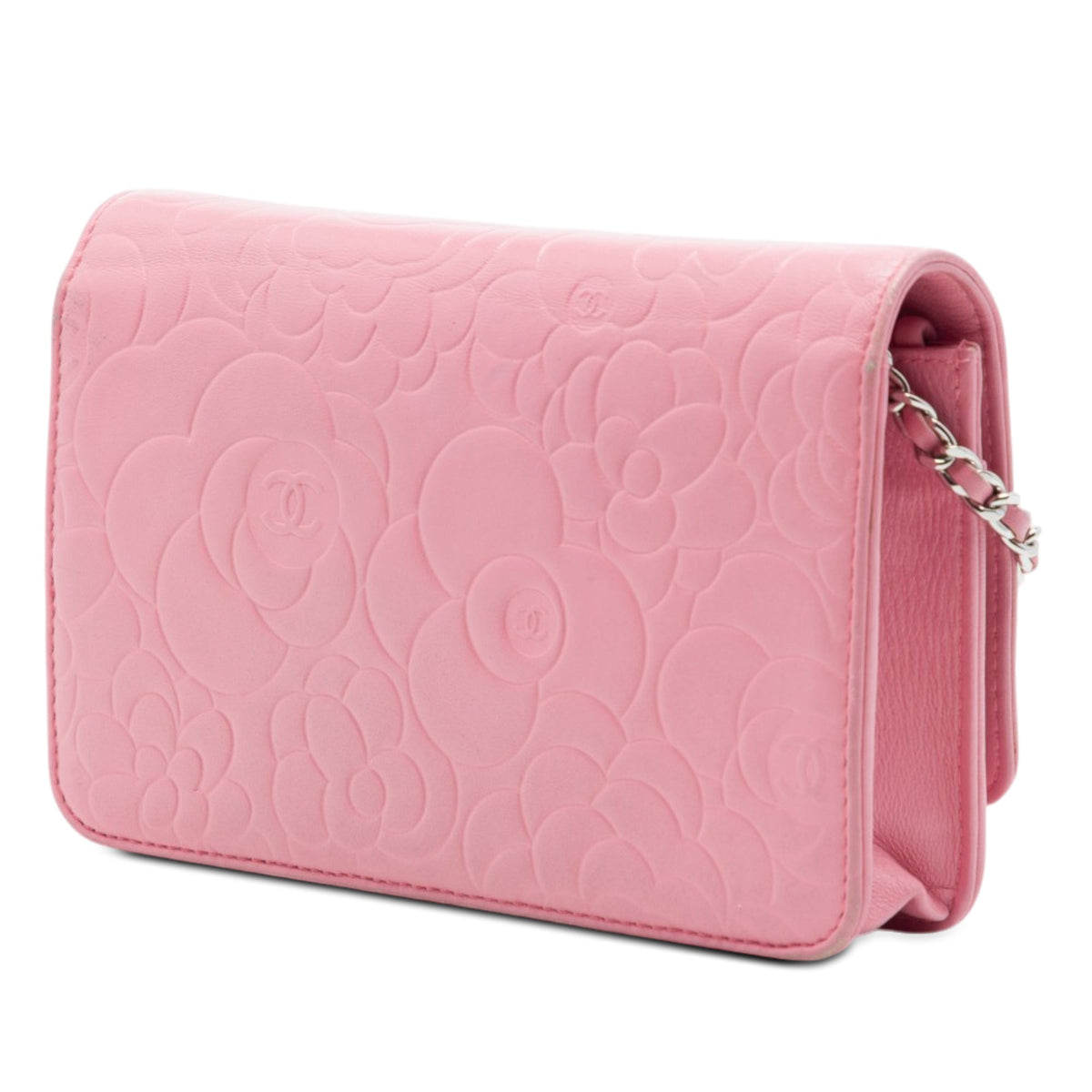 Chanel CC Embossed Lambskin Camellia Wallet On Chain