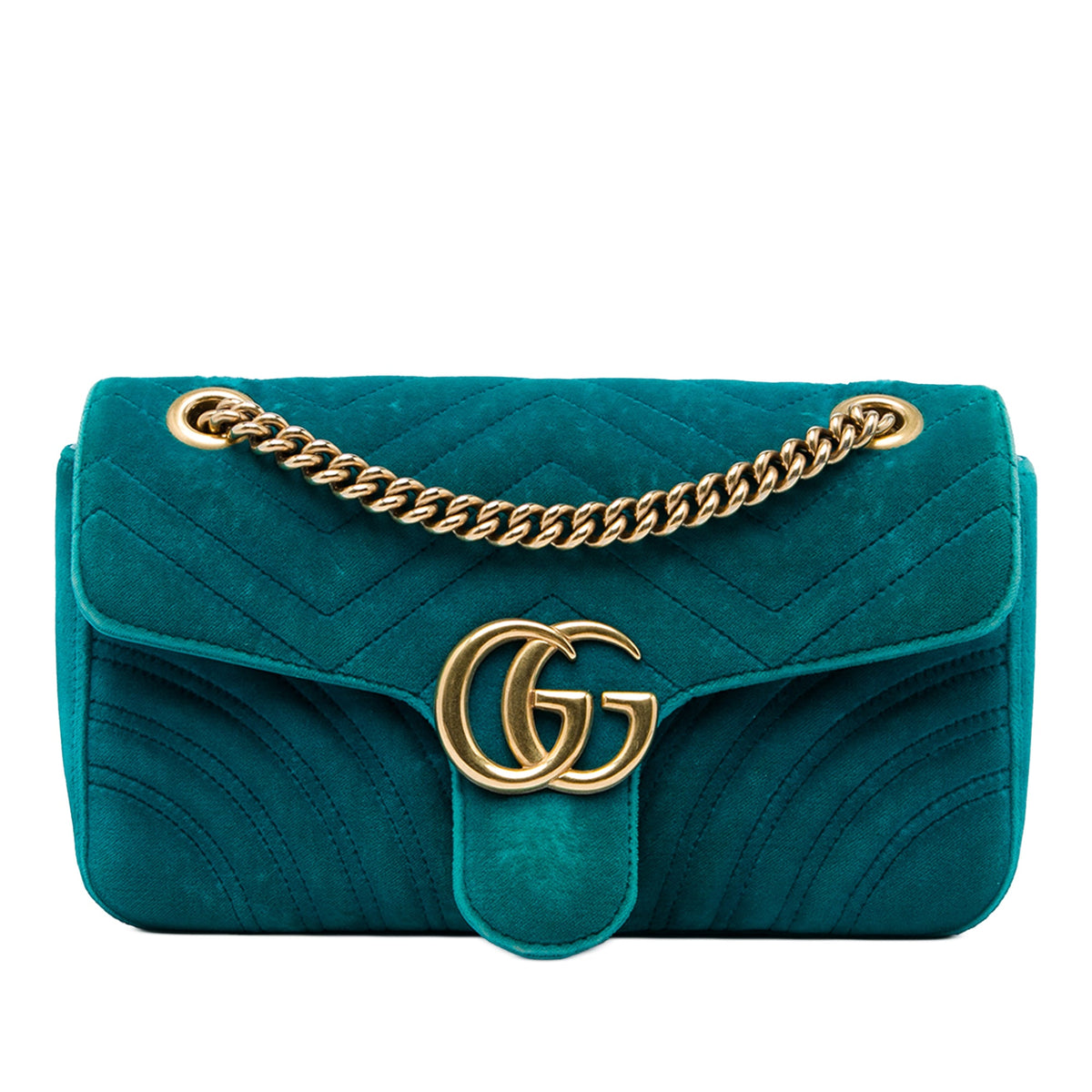 Gucci Medium GG Marmont Matelasse Velvet Shoulder Bag — Blue