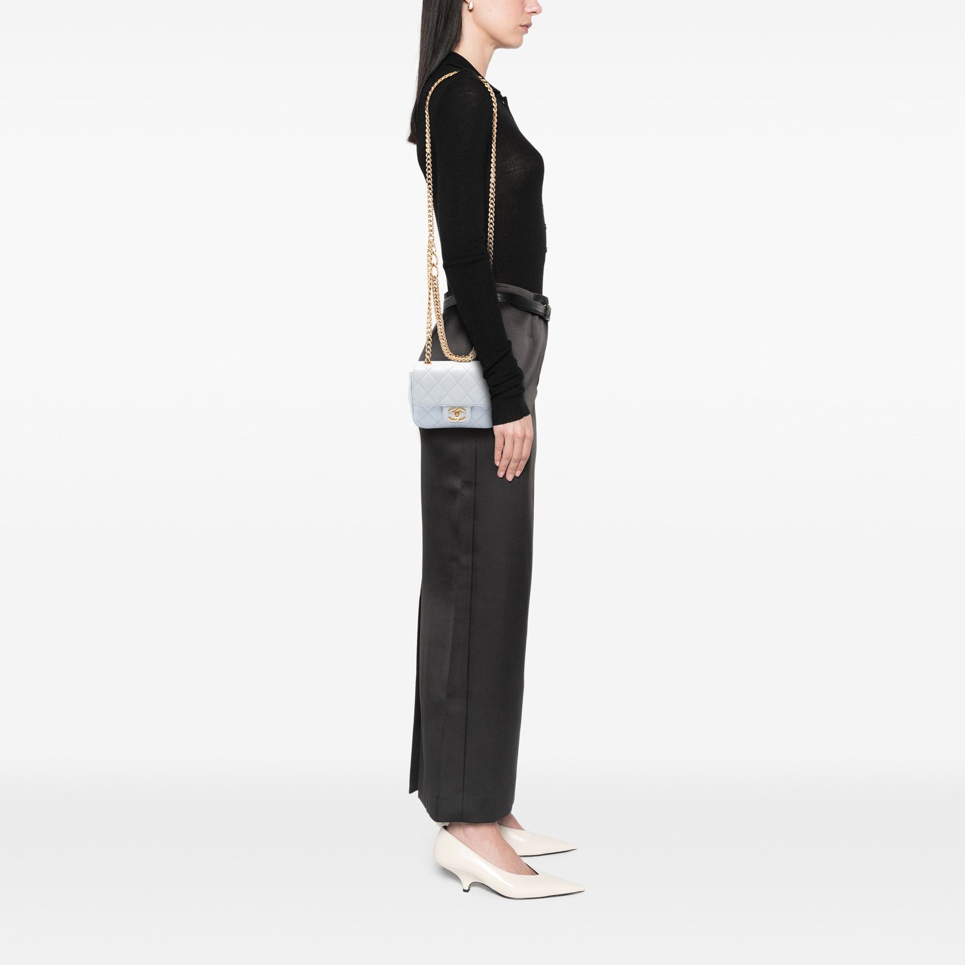Chanel Mini Square Grained Calfskin Chain Flap