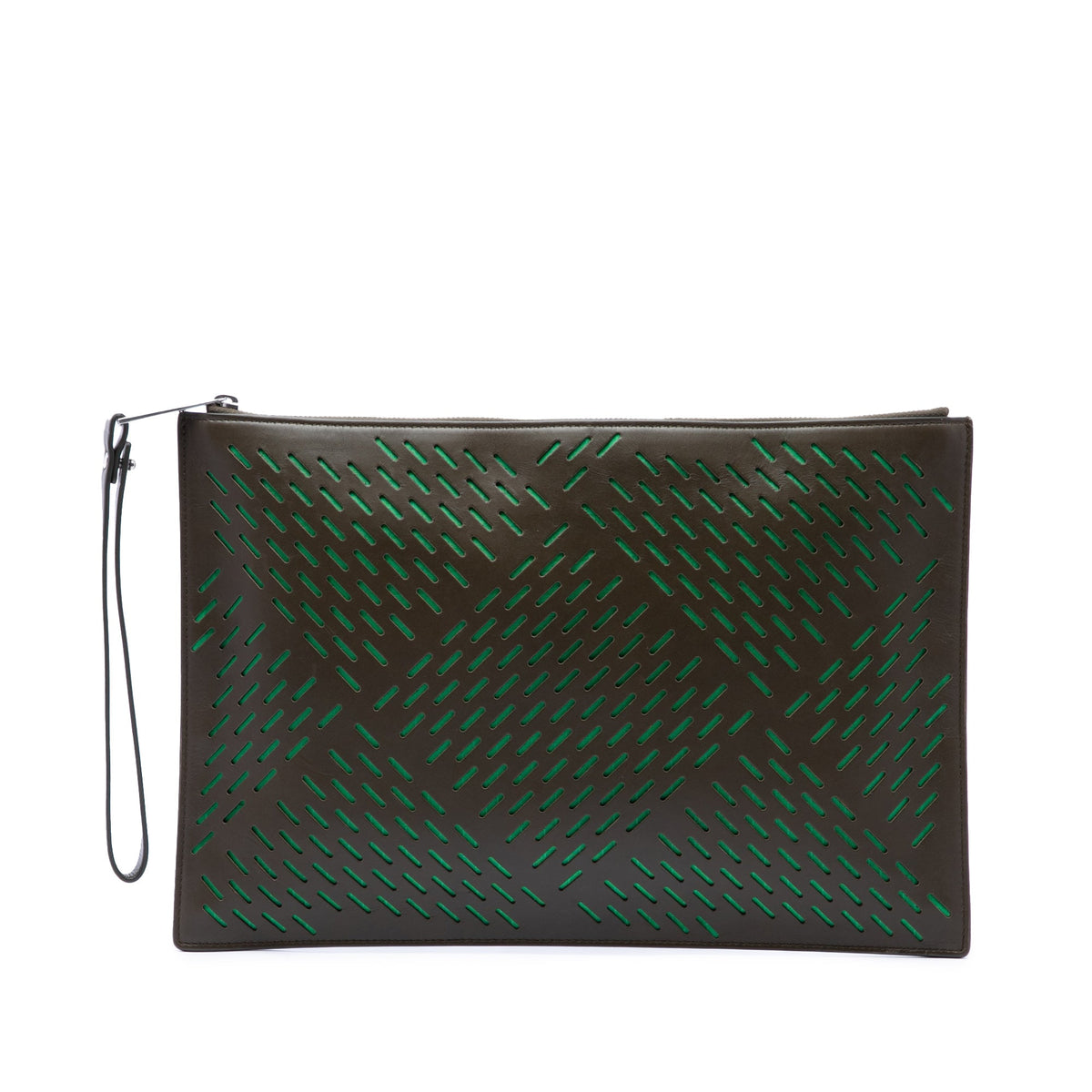 Bottega Veneta Perforated Leather Clutch — Brown