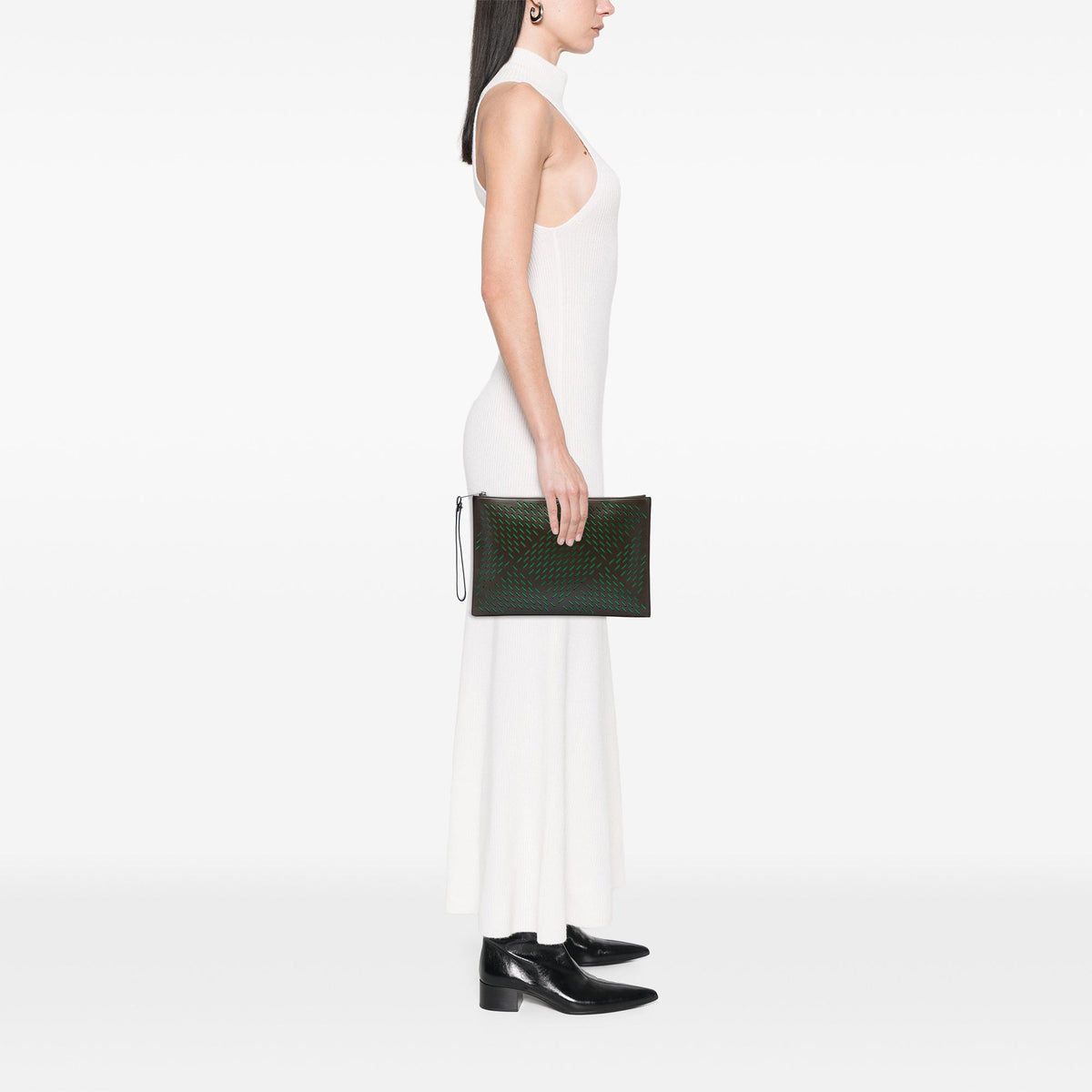 Bottega Veneta Perforated Leather Clutch — Brown