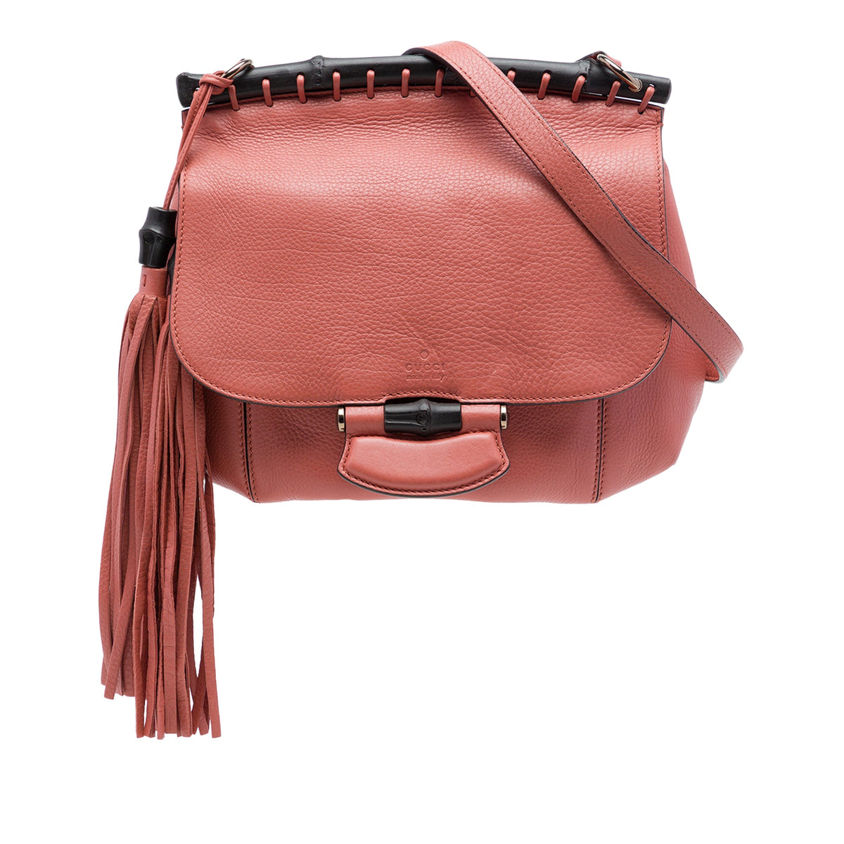 Gucci Medium Leather Bamboo Nouveau Fringe Crossbody — Pink