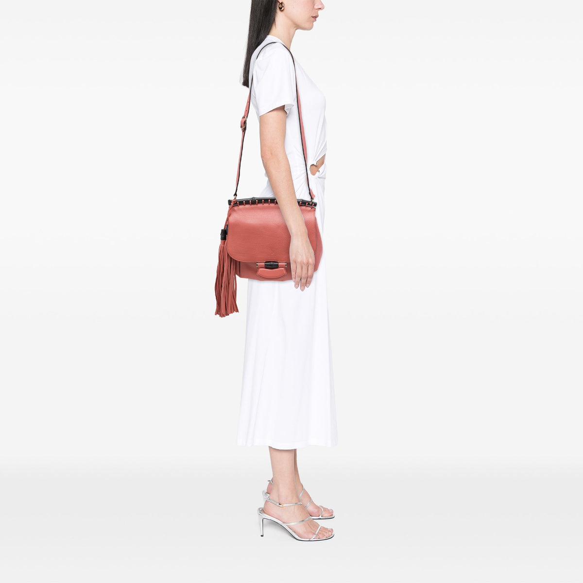 Gucci Medium Leather Bamboo Nouveau Fringe Crossbody — Pink