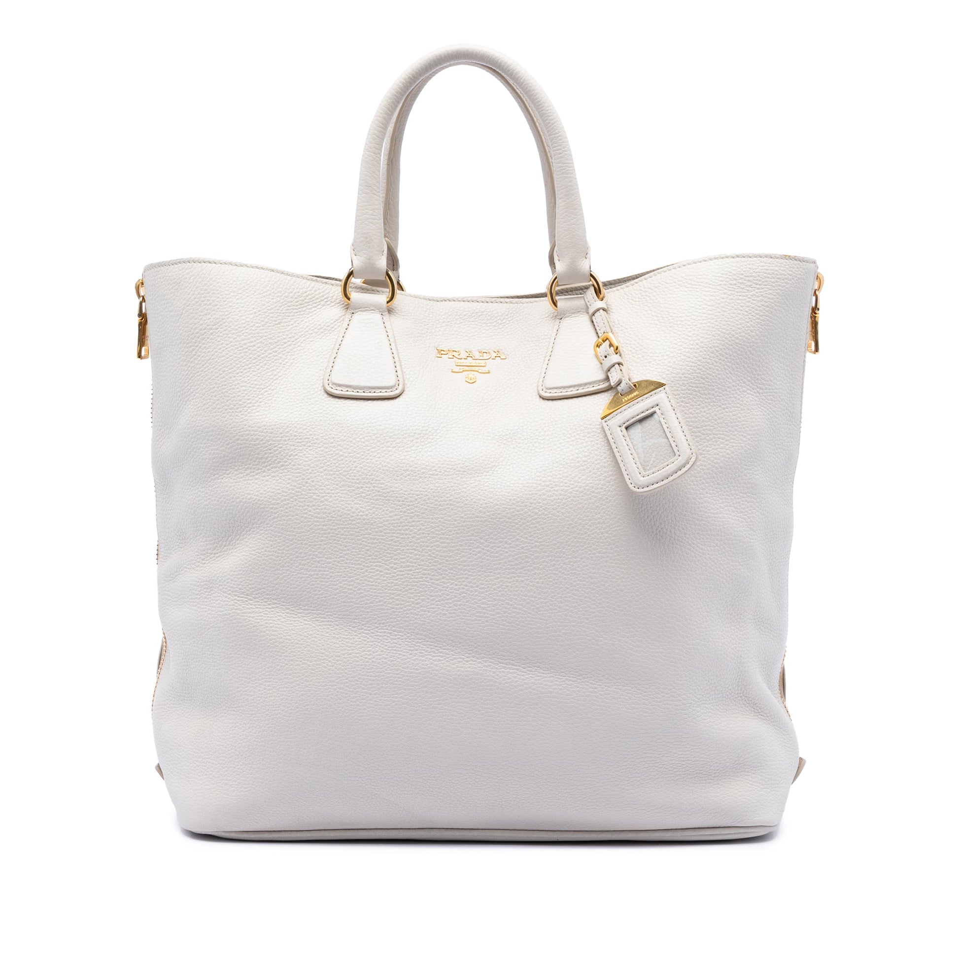 Prada Vitello Daino Side Zip Open Convertible Tote