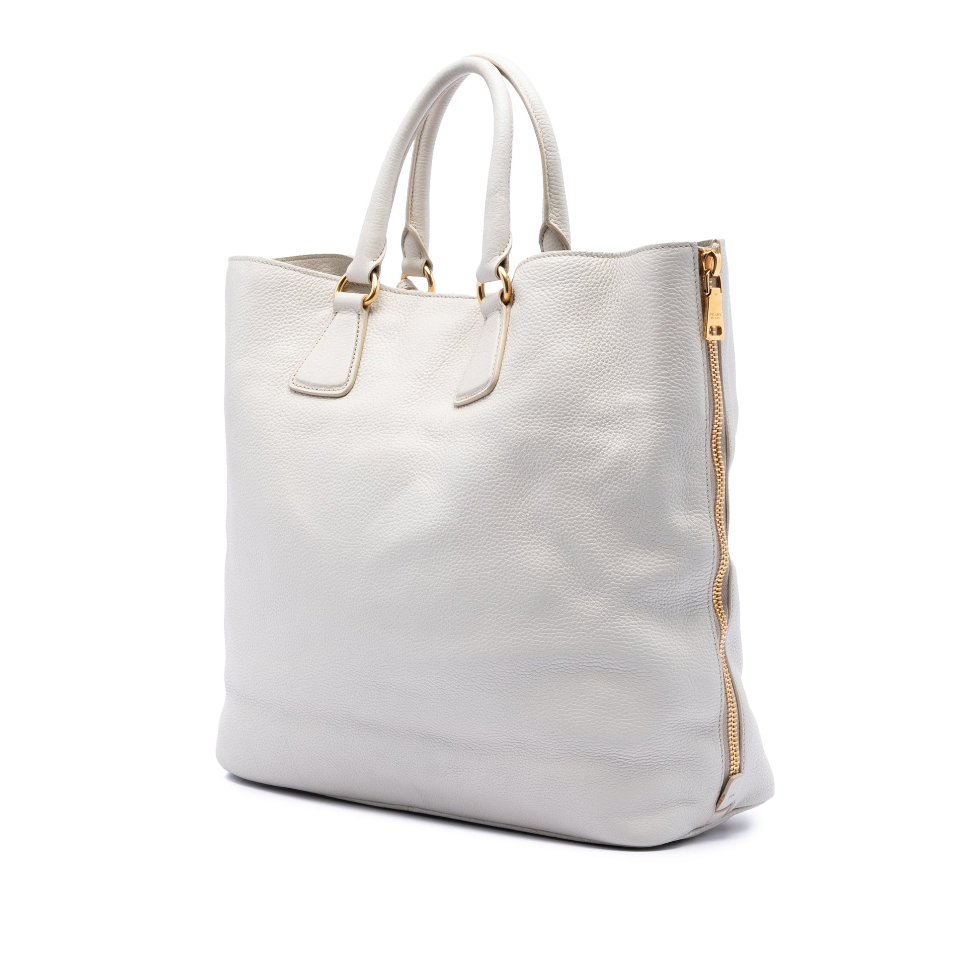 Prada Vitello Daino Side Zip Open Convertible Tote