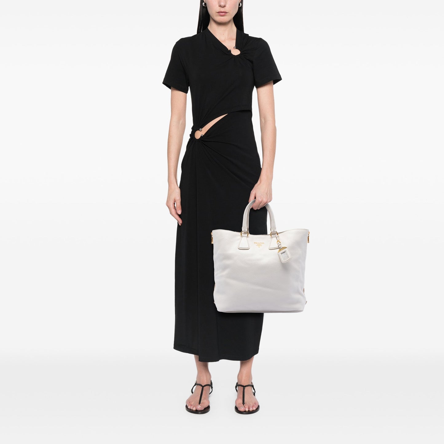 Prada Vitello Daino Side Zip Open Convertible Tote