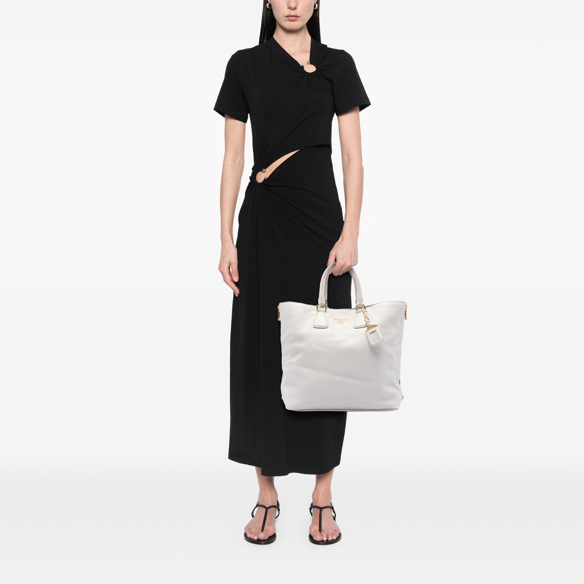 Prada Vitello Daino Side Zip Open Convertible Tote