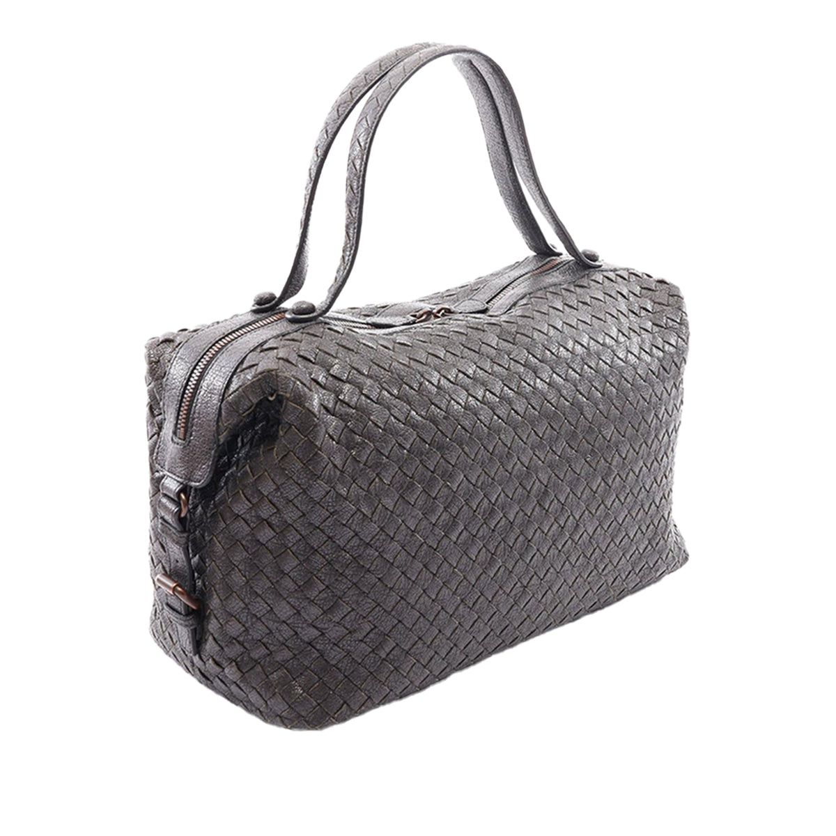 Bottega Veneta Leather Intrecciato Handbag — Black