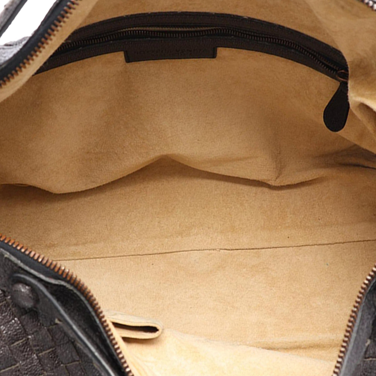 Bottega Veneta Leather Intrecciato Handbag — Black