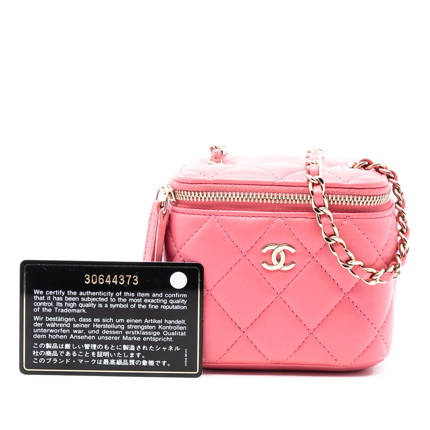 Chanel Mini Quilted Lambskin Top Handle Vanity Case With Chain