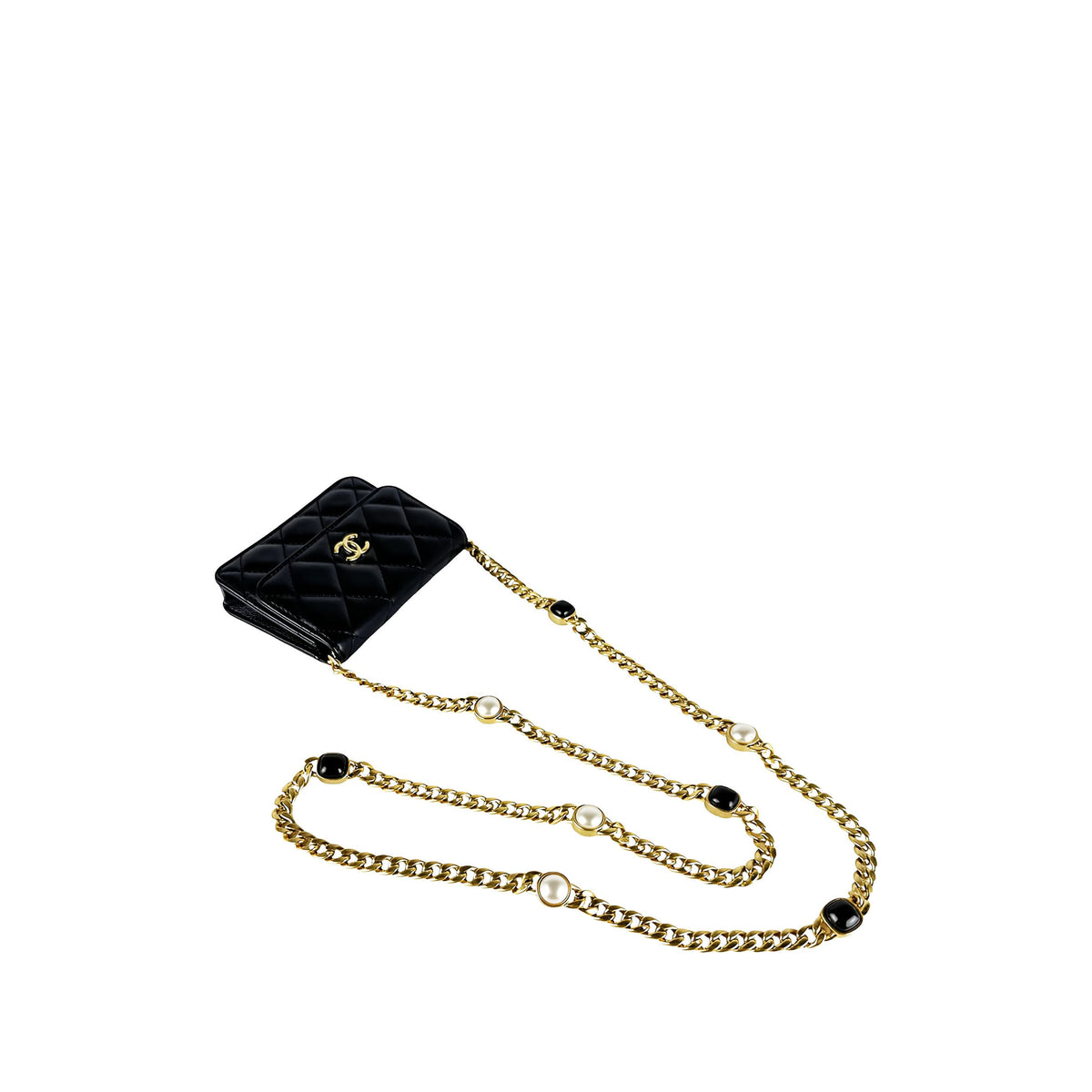 Chanel Mini Quilted Lambskin Resin Pearl Chain Flap — Black