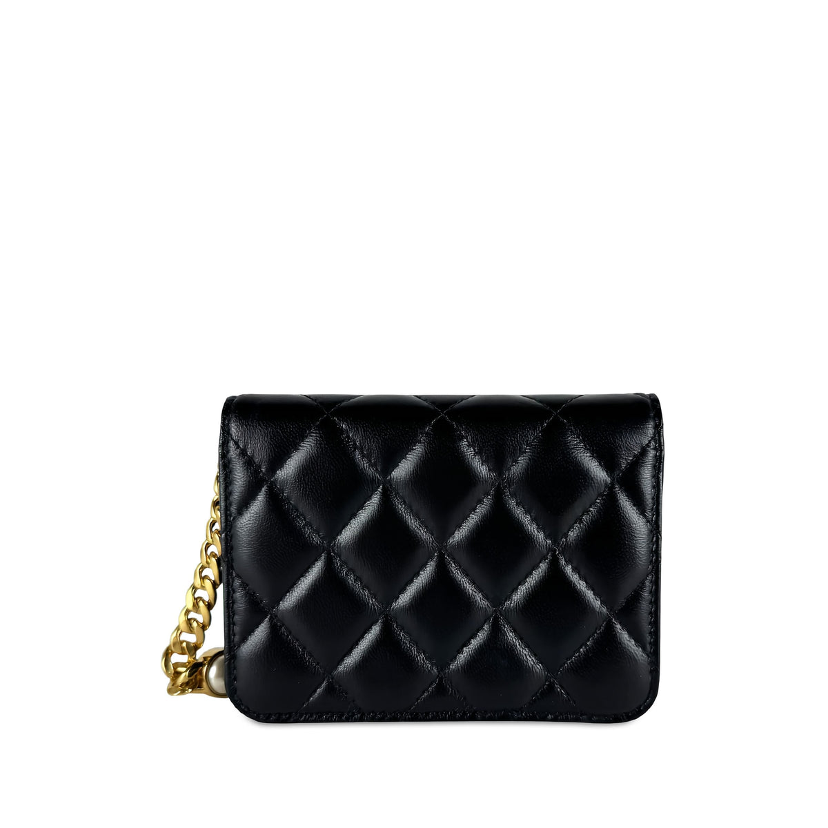 Chanel Mini Quilted Lambskin Resin Pearl Chain Flap — Black
