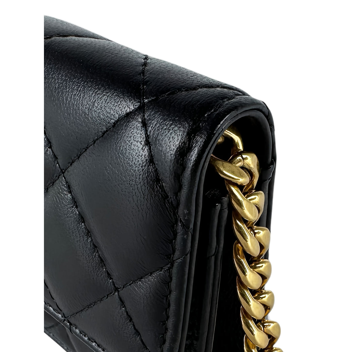 Chanel Mini Quilted Lambskin Resin Pearl Chain Flap — Black