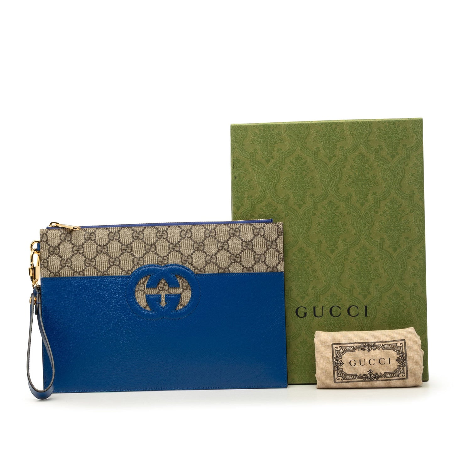 Gucci GG Supreme and Calfskin Cut Out Interlocking G Clutch