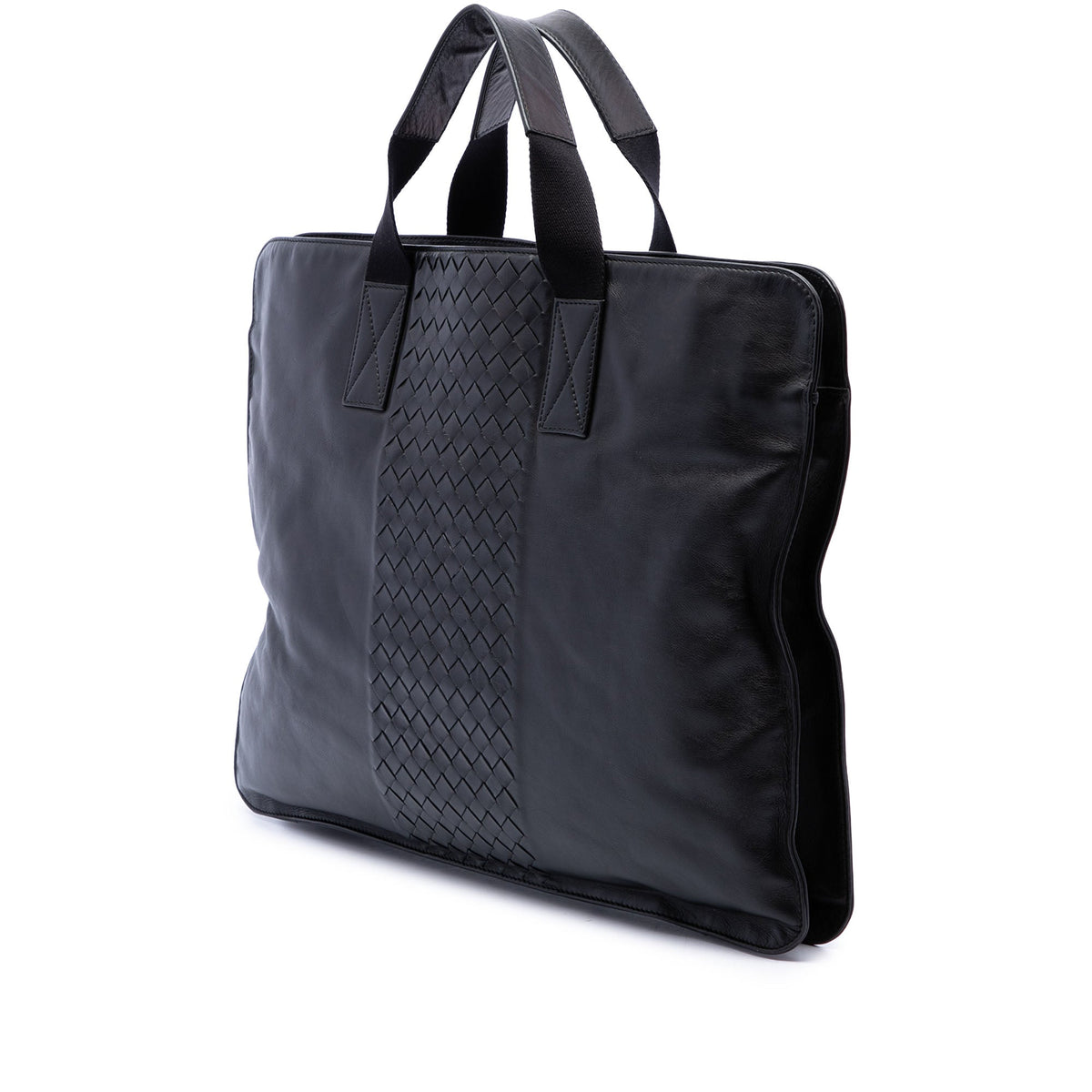 Bottega Veneta Intrecciato Trimmed Leather Soft Briefcase — Black