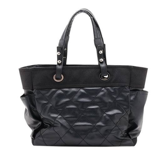 Chanel Large Quilted Coated Canvas Paris Biarritz Tote — Black