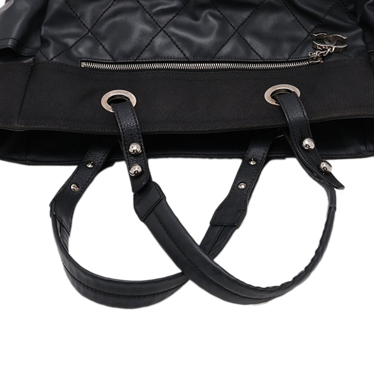 Chanel Large Quilted Coated Canvas Paris Biarritz Tote — Black